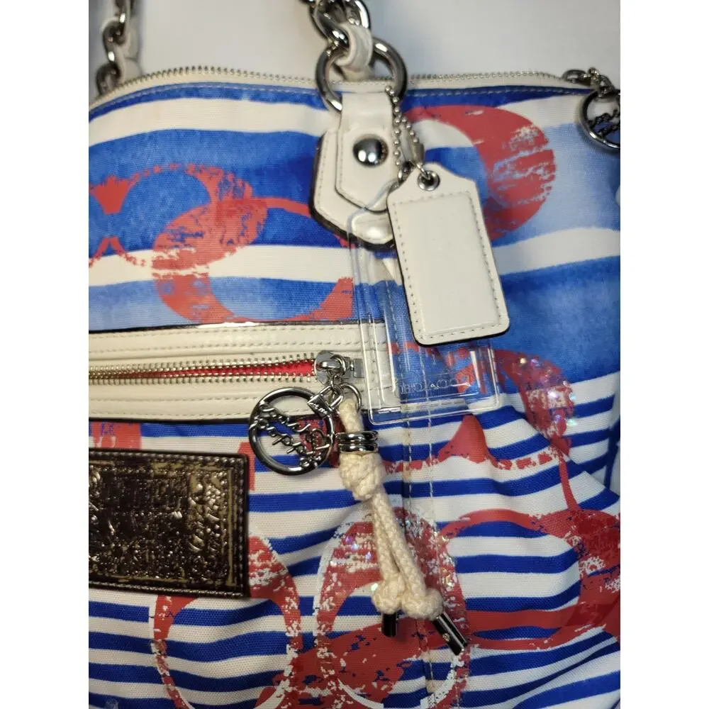 Coach Poppy Rocker Glam Nautical Stripe Tote w/ Wristlet Set